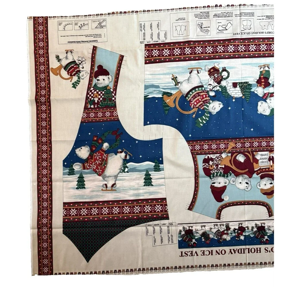 Vtg Concord Cut &Sew Panel Holiday on Ice Skating Polar Bears Adult Vest S-XL